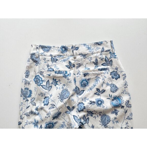 DEREK LAM 10 CROSBY Meloe White Blue Floral Stretch Twill Cropped Pants, Size 2 - Picture 11 of 16